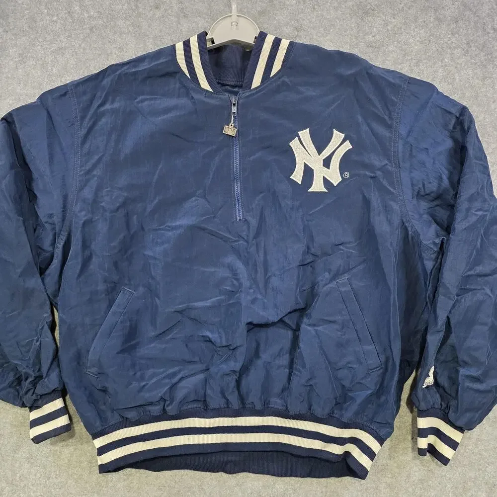 Vintage New York Yankees Jacket Mens‎ XL Blue MLB Baseball Starter Pullover 90s
